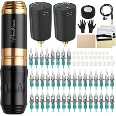 STIGMA Wireless Tattoo Machine Set, Rotary Tattoo Pen Set, Complete Tattoo Kit with 2 Pieces, Batteries, 40 Pieces Cartridges Needles for Beginners and Tattoo Artists (Golden)