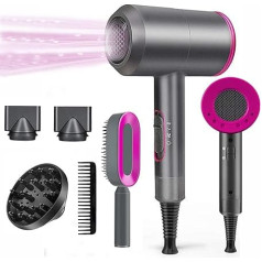 Ion Hair Dryer AC Motor 1800 W Hair Dryer, Quick Drying Hair Dryer, Professional Hair Dryer with 3 Heat Settings, Cold Air Button with 1 Diffuser, 2 Concentrators, 2 Combs for Women and Men