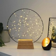 579369 LED Dream Catcher, Diameter 30 cm, LED Ring with 80 Warm White LEDs, LED Light Wreath Indoor with Timer and Remote Control, Decorative Ring with Base, Light Wreath Window with Wooden
