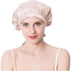 100% Mulberry Silk Shower Cap, Sleeping Cap, Luxurious Hair Care, Breathable, Elastic, Stylish with Band (Pink)