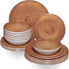 Melamine Crockery Set, Brown, for 6 People, Dishwasher-Safe, Camping Accessories, Camping Tableware, Caravan, Camping, Festival, Picnic, Garden Party