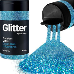 Ocean Blue Holographic Glitter Microfine 125 g / 4.4 oz Powder Metallic Resin Craft Glitter Flake Sequins for Epoxy Cups, Hair Face Body Eye Nail Art Festival