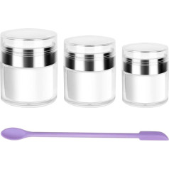 3 Pack Airless Pump Jars Refillable Cosmetic Moisturizer Pump Bottles Travel Size for Cream, Gels and Lotion with Silicone Spatula, 0.5oz, 1oz, 1.7oz