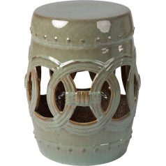 Patio Sense 63614 Large Medallion Ceramic Garden Stool Indoor Outdoor Perfect Plant Base Flexible Fired Porcelain Ceramic Seating Olive Green