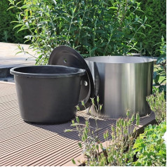 Fountain Basin Set 30 L with Diameter 45 cm Fibreglass Lid Stainless Steel Pool Surround PE Fountain Pool Round for Balcony Patio Garden