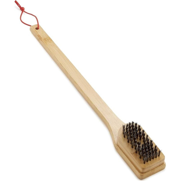 Weber Bamboo Grill Brush - Large, 46 cm, with Long Handle, Durable & Rustproof Stainless Steel Bristles, Suitable for Effective Cleaning of All Grills, Made of Sustainable Material - Brown (6275)