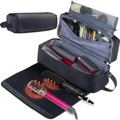 FAMOPLAY Hair Tools Travel Bag with Heat Resistant Pad, Double Layer Travel Carrying Case for Straighteners, Curling Iron, Hair Dryer, Portable Organizer, black, Travel