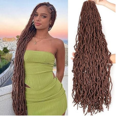 Synthetic Hair 36 Inch Messy Soft Locs Crochet Braids 7 Packs Long Goddess Locks Crochet Hair Brown Pre Looped New Faux Curls Crochet Braids for Women 7 Packs (#30)