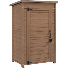 Outsunny Garden Cabinet with Adjustable Shelf and Tilting Roof, Wooden Garden Cabinet with Latch, 75 x 56 x 117 cm, Brown