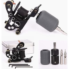 Coil Tattoo Machine 10 Wraps Coils Tattoo Machine Self-Locking Tattoo Grip 25 mm Silicone Grips Cover Black 28 mm Tattoo Tooing Tips 5 °F 5R Tattoo Kit for Liner Shader 2 Styles/Liner Kit by York Tattoo