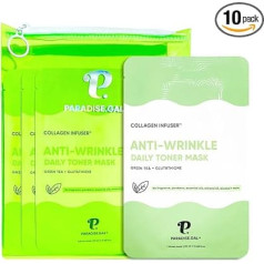 Korean Skin Care Face Masks, Anti-Wrinkle Collagen Infuser with Green Tea, Glutathione, Niacinamide, Ceramide, Best Face Mask Skin Care for All Skin Types (Anti-Wrinkle) Pack of 10