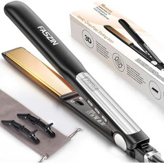 Faszin 2 in 1 Straightener Curls and Straightening, 20s Quick Heating, Titanium Plates Ion Hair Straightener for a Smooth Style, 3D Floating Panel Prevents Hair Pulling, with LCD Display - Onyx Black
