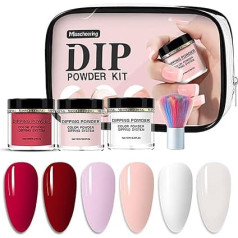 Dipping Powder Nails Kit, 6 Colours Nude Dip Nails Powder Starter Kit - DIY Salon Manicure at Home - 3 Weeks Radiant Shiny