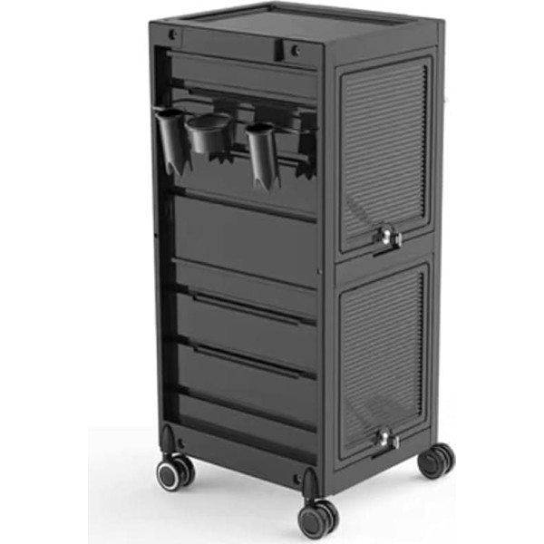 Salon-Rollwagen, abschließbar, Friseur-Werkzeugwagen mit funktionaler Trennwand und Rädern für Salonstation (Schwarz C)
