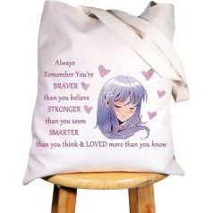 WZMPA Amine Girls Cosmetic Bag Anime Fans Gift You Are Braver Stronger Smarter Than You Think Japan Anime Makeup Zipper Bag for Women Teenagers Girls, Always Amine Tote Bag