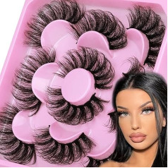 Focipeysa Mink Eyelashes Fluffy Wispy Faux Mink Lashes 22 mm Long Dramatic False Eyelashes D Curl Strip Eye Lashes 5 Pairs Pack