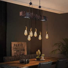 ZMH Vintage Pendant Light Wooden Pendant Light Dining Table Pendant Lamp Retro Dining Table Lamp 80 cm Wooden Beam 6 Bulbs E27 Industrial for Dining Room Kitchen Bar Restaurant