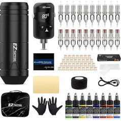 EZ Tattoo Machine Set - Tattoo Set Complete with Rotation Tattoo Machine, 1100 mAh Battery Power Supply, 20 Pieces Tattoo Needles and 8 Colours Inks for Tattoo Beginners and Artists (Dagger V3)