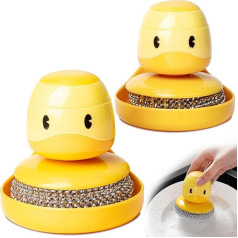 Pack of 2 Yellow Duck Shaped Cleaning Brush with Handle Removable Cleaning Ball for Cleaning Dishes, Pots, Pans, Sinks