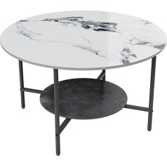FATIVO Coffee Table Garden Table Marble 80 x 80 cm White Coffee Table Outdoor 2 Shelves Sofa Table Modern Unusual Design Round Table Patio Living Room 80 x 80 x 47.5 cm