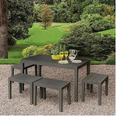 Sanremo Outdoor Lounge Set, Garden Set with 1 Rectangular Table and 4 Benches, Picnic Set for Indoor and Outdoor Use, 100% Made in Italy, Anthracite