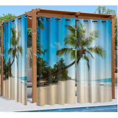 Outdoor Curtain, Weatherproof, Blackout Curtain, Sun Protection, Privacy Screen Curtains for Garden, Patio, Balcony, Gazebo, Pergola, 1 Piece, 132 x 213 cm, 3D Tropical Beach