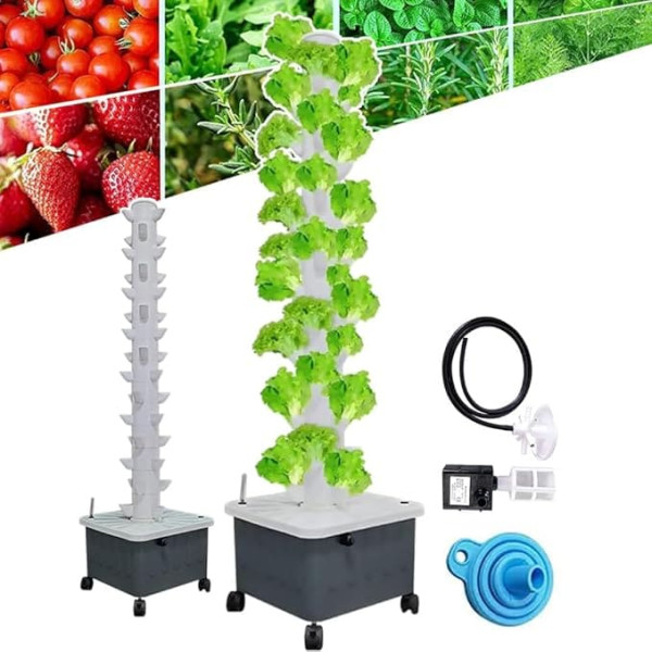 Hydroponic Cultivation System Vertical Tower with Pump - 15 Layers 45 Plant Locations - Movable Water Tank - Vegetable Plant Tower - Garden Lovers Gift