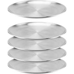 MUNGHOK Set of 5 30 cm Stainless Steel Tableware, Round Tray, Metal Plate, Serving Plate, Round Silver Saucer, Dinner Plate for Camping, Barbecue, Picnic