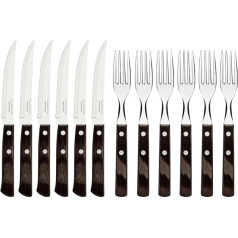 Tramontina Steak Knife Barbecue Knife and Fork Set 12 Piece with Wooden Handles