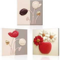 Piy Painting Tulip Painting, Daisy Painting, Daisy Representing Pure Love, Large Format Wall Painting for Bathroom, Bedroom, Living Room, Office, Cafe, 3 Panels 58 x 58 cm (174 x 58 cm)