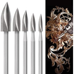Wood Carving Tools, 5 Pieces, HSS Engraving Tool, Drill Accessories for Rotary Tools, 1/8