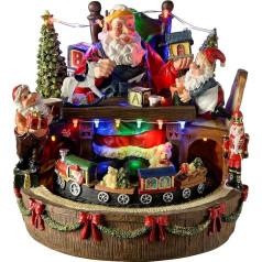 WeRChristmas LED animierte Santa 's Workshop Szene mit EIN drehbar Zug Dekoration, Kunststoff, Mehrfarbig, 27 cm