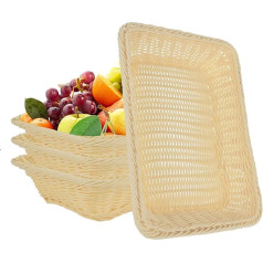 4 Pack Wicker Basket, 35 x 25 cm, Rectangular Bread Storage Baskets, Rattan Food Basket, Woven Table Serving Storage Basket for Restaurant, Exhibition, Home and Kitchen