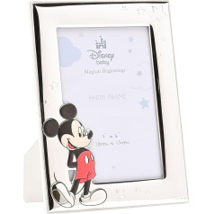 Disney - Mickey Mouse - Genuine Silver Plated Single Picture Frame Made in Italy Officially Licensed Product Self Standing Wooden Backing - Early Years Adults Nursery Kids