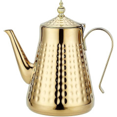 SANQIAHOME 60oz Stainless Steel Hammer Pattern Teapot with Strainer Insert with Infuser Handle Loose Leaf Cover Gold