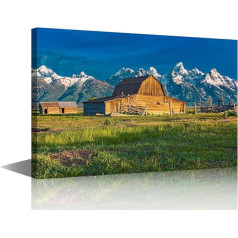 TISHIRON Large Wall Art for Living Room Old Barn Canvas Art Wall Decor Grand Teton National Park Modern Office Wall Art Painting for Bedroom Framed Art Ready to Hang