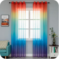 Pair of Voile Curtains Semi-Transparent Colour Tinted Rainbow Curtain for Living Room Bedroom Kitchen and Indoor 2 Panels with Eyelets 140 x 275 cm