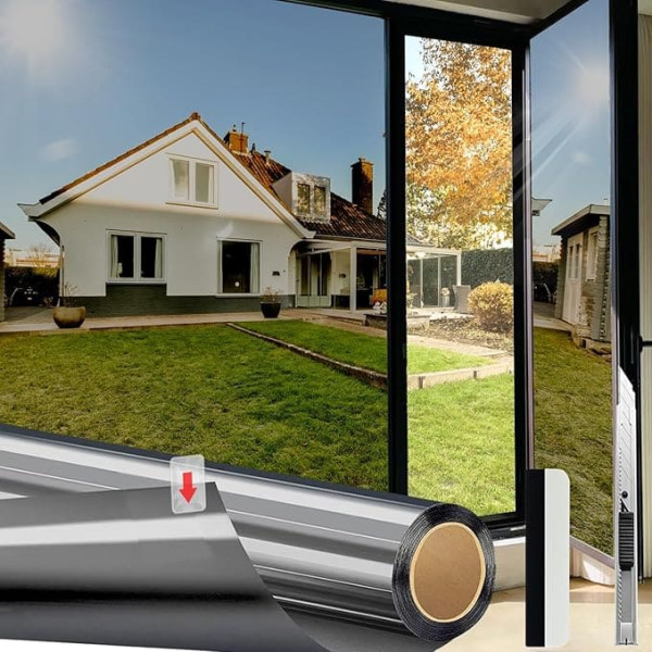 Window Film Sun Protection 100 x 200 cm Film Window Privacy Screen Black Silver UV Film Window Protection No Adhesives Window Film Privacy Protection for Office Thermal Film Window