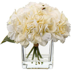 Briful Artificial Flower with Vase Artificial Roses Hydrangea Artificial Roses Flower Arrangement Artificial Plants Decoration in Glass Pot with Artificial Water Wedding Decoration Window Sill Table