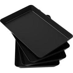 Lifewit Plastic Serving Tray, Serving Plates for Party, BPA Free Reusable Tray for Snacks, Food, Cookies, Set of 4, 36.7 x 24 cm, Black