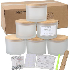 MILIVIXAY Pack of 6 Candle Jars with Bamboo Lids and Candle Making Kits, Candle Jar with 3 Wicks, Empty Empty Milk Jars Made of Thick Glass for Making