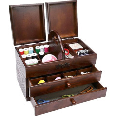 Creative Retro Sewing Box Large Storage Box Large Sewing Baskets with 2 Drawers Sewing Supplies Organizer with Compartment Easy to Carry Home Embroidery