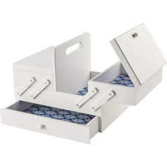 Sewing Online Wooden Cantilever Storage Box 31 x 23 x 24 cm White with Geometric Design Interior