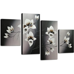 Wieco Art - Elegant Blooming Flowers 4 panels Modern 100% Hand Painted Floral Oil Paintings Artwork on Canvas Wall Art Set Ready to Hang for Living Room Bedroom Decor