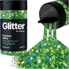 Emerald Green Holographic 5 Size Glitter Mix 120 g / 4.2 oz Fine Coarse Metallic Resin Craft Multi-Size Glitter Sequin Shaker for Epoxy, Hair, Face, Body, Eye, Nail Art, Festival