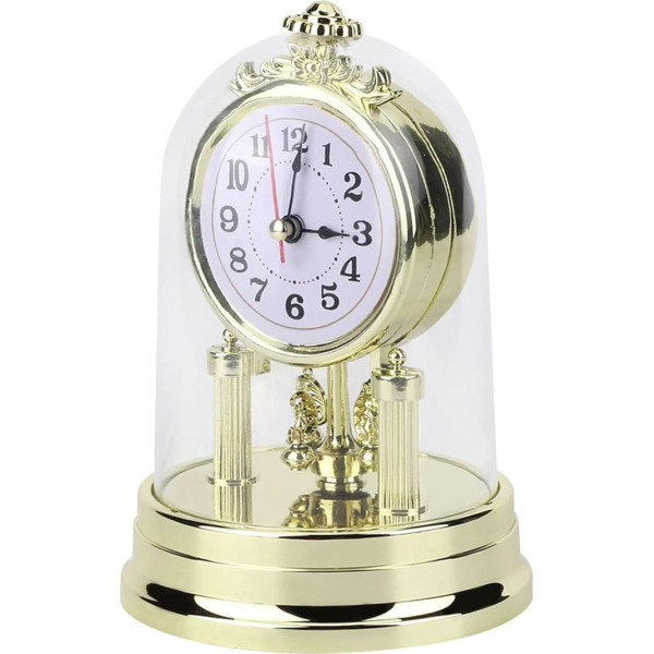 ZJchao Vintage Clock, Antique Clock in European Style, Quiet Desk Clock, Table Clocks for Living Room, Mantel Clock, Retro Alarm Clock for Bedroom, Living Room, Interior Decoration (Gold)