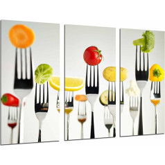 Wall Picture Kitchen Restaurant Forks Fruit Vegetables White 97 x 62 cm Wooden Print XXL Format Art Print Ref.26972