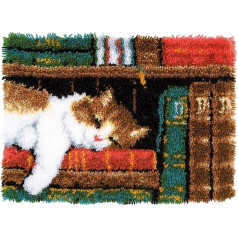 Vervaco Latch Hook Carpet Cat on Bookshelf, Cotton Blend Assorted, 43.5 x 23.5 x 30 cm