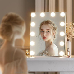 Meidom Hollywood Mirror with Lighting, 360° Rotatable Aluminium Frame, 12 Dimmable Bulbs, 3 Colour Temperatures, Light Make-Up Mirror, 29 x 35 cm, White