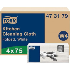 Tork Kitchen Cleaning Cloths White W4, Extremely Absorbent, 4 x 75 Wipes, 473179